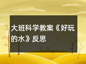 大班科學教案《好玩的水》反思