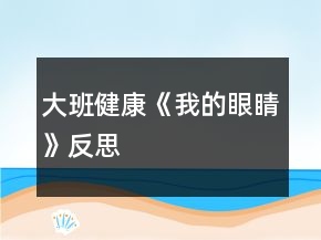 大班健康《我的眼睛》反思