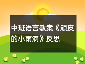 中班語言教案《頑皮的小雨滴》反思