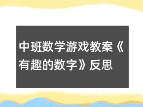 中班數(shù)學(xué)游戲教案《有趣的數(shù)字》反思