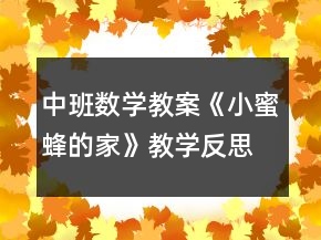 中班數(shù)學(xué)教案《小蜜蜂的家》教學(xué)反思