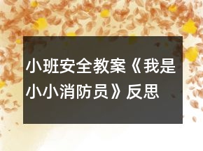 小班安全教案《我是小小消防員》反思
