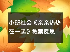 小班社會(huì)《親親熱熱在一起》教案反思