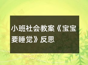 小班社會教案《寶寶要睡覺》反思