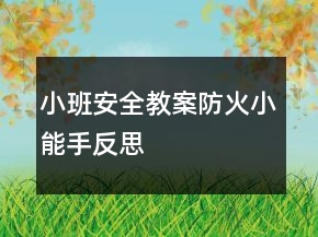 小班安全教案：防火小能手反思