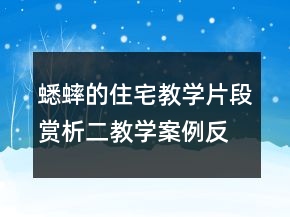 蟋蟀的住宅教學(xué)片段賞析二教學(xué)案例反思一等獎(jiǎng)