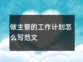 做主管的工作計(jì)劃怎么寫范文