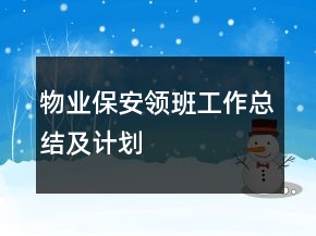 物業(yè)保安領(lǐng)班工作總結(jié)及計(jì)劃