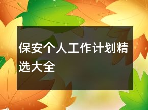 保安個(gè)人工作計(jì)劃精選大全
