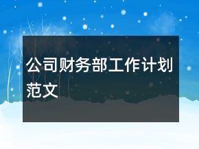 公司財(cái)務(wù)部工作計(jì)劃范文