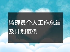 監(jiān)理員個人工作總結(jié)及計劃范例