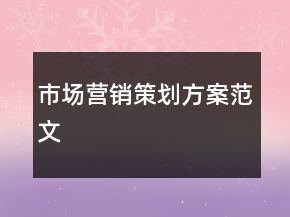 市場營銷策劃方案范文