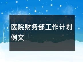 醫(yī)院財務部工作計劃例文