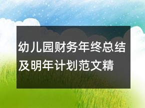 幼兒園財務(wù)年終總結(jié)及明年計劃范文精選