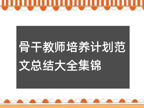 骨干教師培養(yǎng)計(jì)劃范文總結(jié)大全集錦