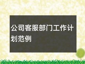 公司客服部門工作計劃范例