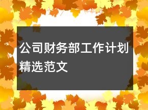 公司財(cái)務(wù)部工作計(jì)劃精選范文