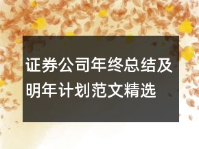 證券公司年終總結(jié)及明年計劃范文精選