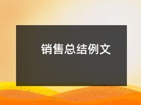 銷售總結(jié)例文