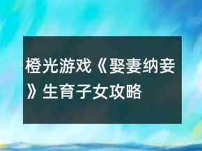 橙光游戲《娶妻納妾》生育子女攻略