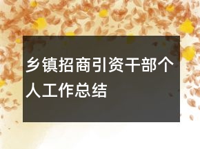 鄉(xiāng)鎮(zhèn)招商引資干部個(gè)人工作總結(jié)