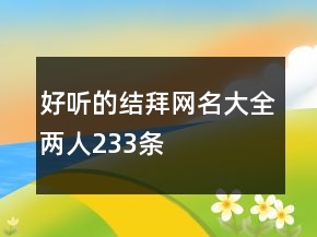 好聽的結(jié)拜網(wǎng)名大全兩人233條