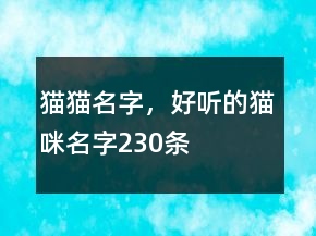貓貓名字，好聽的貓咪名字230條