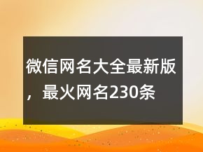 微信網(wǎng)名大全最新版，最火網(wǎng)名230條