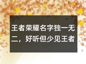 王者榮耀名字獨(dú)一無二，好聽但少見王者昵稱241條
