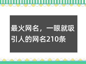 最火網(wǎng)名，一眼就吸引人的網(wǎng)名210條