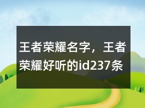 王者榮耀名字，王者榮耀好聽的id237條