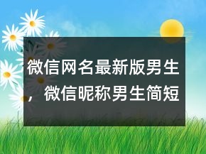 微信網(wǎng)名最新版男生，微信昵稱男生簡短好聽211條