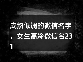 成熟低調(diào)的微信名字，女生高冷微信名231條