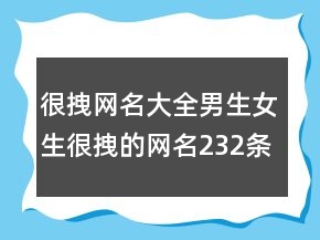 很拽網(wǎng)名大全男生女生很拽的網(wǎng)名232條