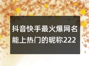 抖音快手最火爆網(wǎng)名能上熱門的昵稱222條