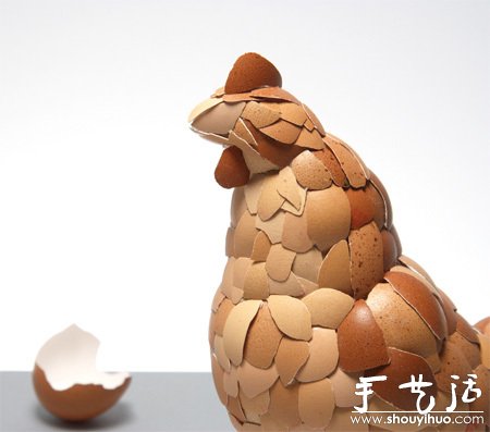 用雞蛋殼手工創(chuàng)作的小母雞 -  itrip.net.cn