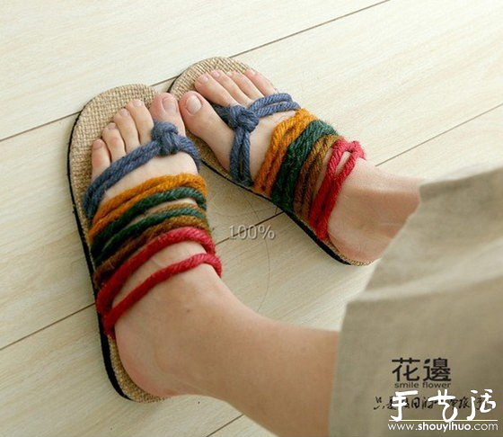 麻繩和布鞋底DIY的彩虹拖鞋 -  itrip.net.cn
