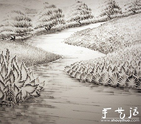 手指粘木炭粉后DIY創(chuàng)作的風(fēng)景繪畫(huà) -  itrip.net.cn