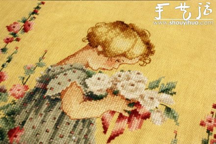 田園風(fēng)采花姑娘十字繡圖案 -  itrip.net.cn