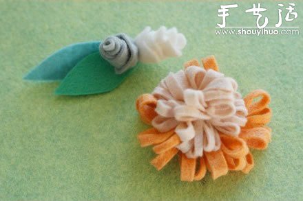 手工布藝制作帶綠葉的花朵 -  itrip.net.cn