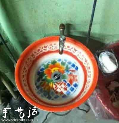 臉盆廢物利用DIY臺(tái)盆 -  itrip.net.cn
