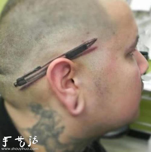 創(chuàng)意紋身：架在耳朵上的圓珠筆 -  itrip.net.cn
