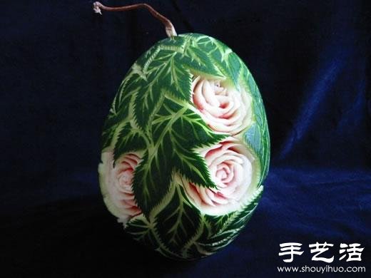 精美絕倫的的牡丹花西瓜雕刻 -  itrip.net.cn