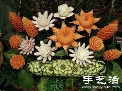 精美絕倫的的牡丹花西瓜雕刻 -  itrip.net.cn