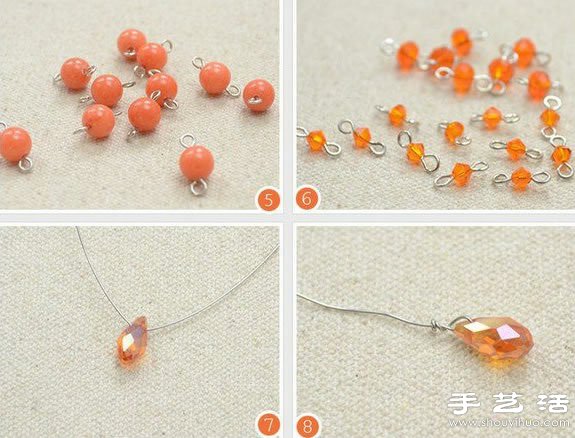 水晶珠/串珠/水鉆+鐵絲 手工制作時尚優(yōu)雅項鏈 -  itrip.net.cn