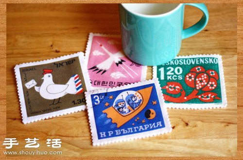 不織布手工制作郵票圖案杯墊 -  itrip.net.cn