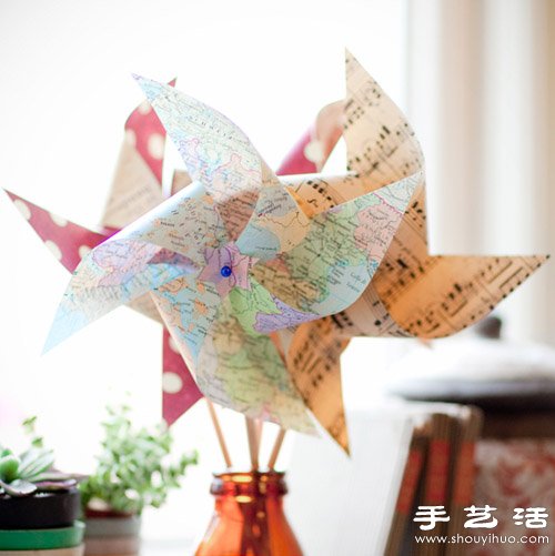 淘汰的地圖/雜志手工制作風(fēng)車 -  itrip.net.cn