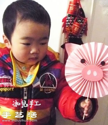 紙張+雪糕棒 手工制作可愛小豬紙扇 -  itrip.net.cn