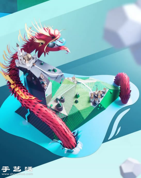硬紙板和卡紙手工制作守護(hù)城堡的中國龍 -  itrip.net.cn