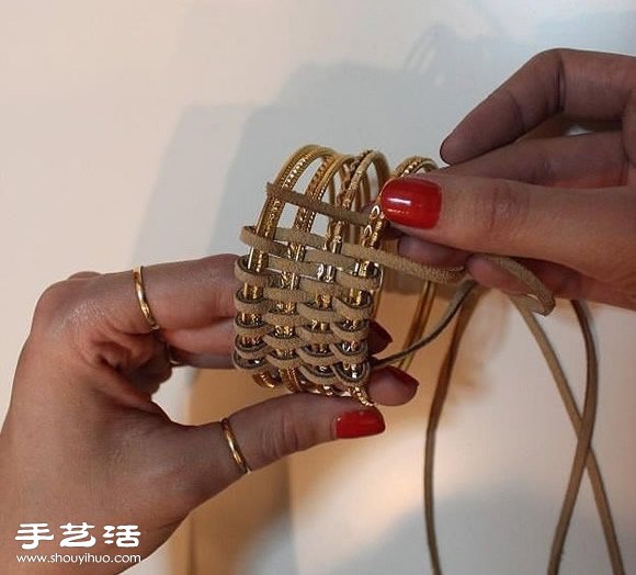 多個手鐲用皮革繩子編織寬版手鐲圖解教程 -  itrip.net.cn